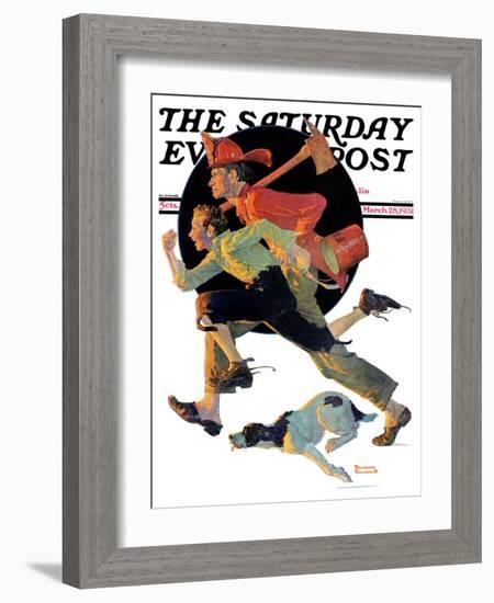 "To the Rescue" Saturday Evening Post Cover, March 28,1931-Norman Rockwell-Framed Giclee Print