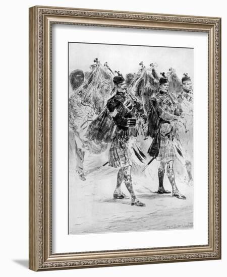 To the Wail of the Pipes, the Highland Soldiers' Lament, 1910-Richard Caton Woodville II-Framed Giclee Print