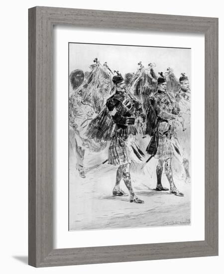 To the Wail of the Pipes, the Highland Soldiers' Lament, 1910-Richard Caton Woodville II-Framed Giclee Print