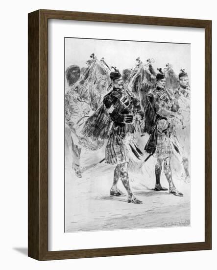 To the Wail of the Pipes, the Highland Soldiers' Lament, 1910-Richard Caton Woodville II-Framed Giclee Print