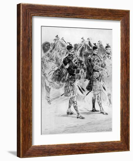 To the Wail of the Pipes, the Highland Soldiers' Lament, 1910-Richard Caton Woodville II-Framed Giclee Print