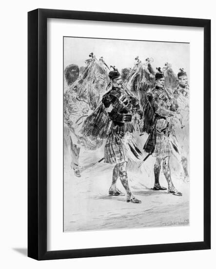 To the Wail of the Pipes, the Highland Soldiers' Lament, 1910-Richard Caton Woodville II-Framed Giclee Print