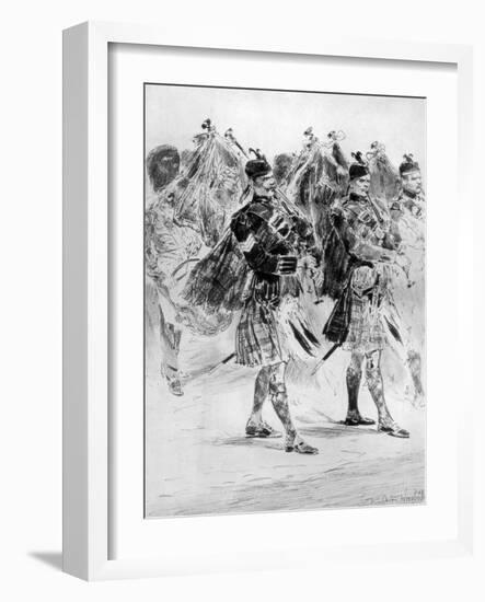 To the Wail of the Pipes, the Highland Soldiers' Lament, 1910-Richard Caton Woodville II-Framed Giclee Print