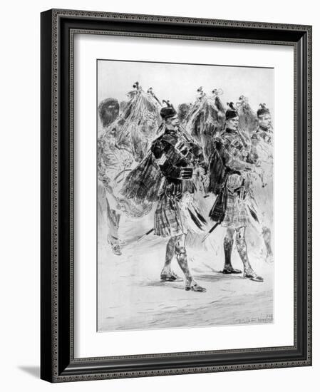 To the Wail of the Pipes, the Highland Soldiers' Lament, 1910-Richard Caton Woodville II-Framed Giclee Print