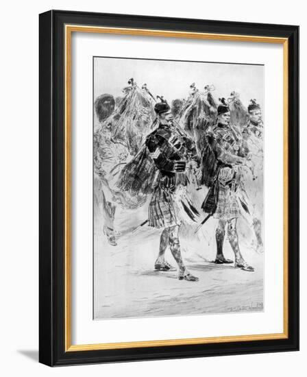 To the Wail of the Pipes, the Highland Soldiers' Lament, 1910-Richard Caton Woodville II-Framed Giclee Print