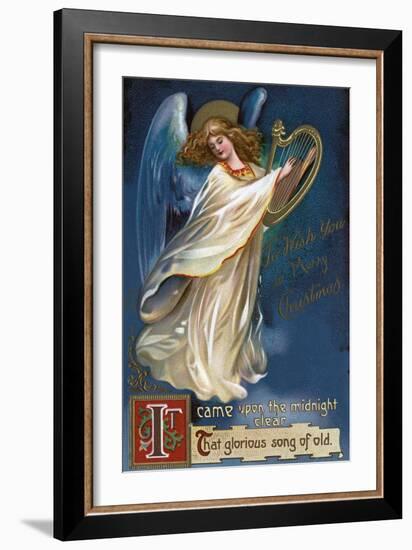 To Wish You a Happy Christmas from Forest Grove, Oregon - Angel with a Harp-Lantern Press-Framed Art Print