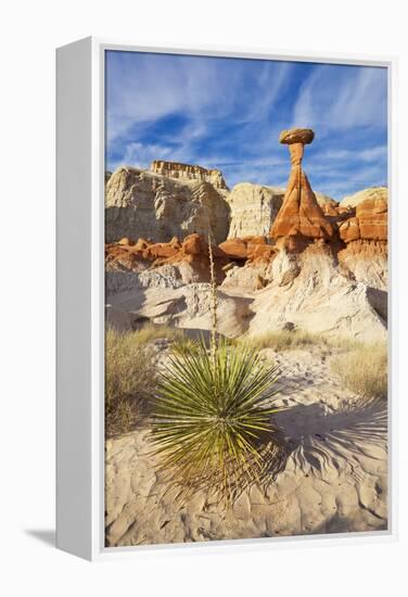 Toadstool Paria Rimrocks with Yucca Plant, Grand Staircase-Escalante Nat'l Monument, Utah, USA-Neale Clark-Framed Premier Image Canvas