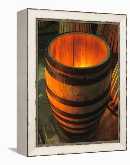 Toasting a New Oak Wine Barrel at the Demptos Cooperage, Napa Valley, California, USA-John Alves-Framed Premier Image Canvas
