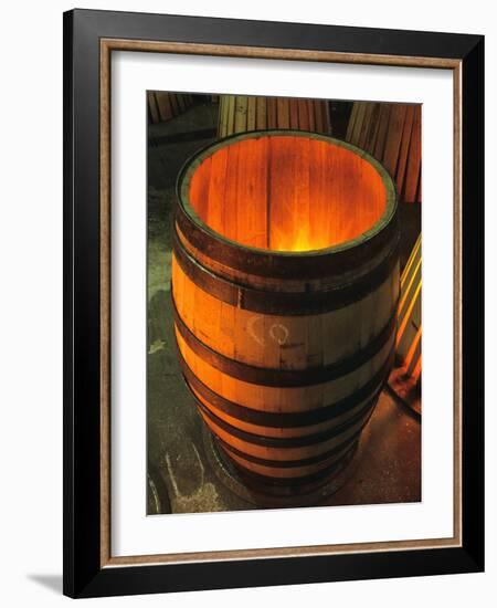 Toasting a New Oak Wine Barrel at the Demptos Cooperage, Napa Valley, California, USA-John Alves-Framed Photographic Print