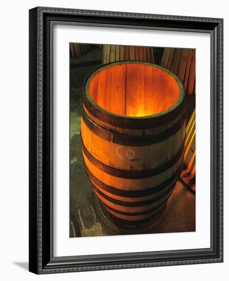 Toasting a New Oak Wine Barrel at the Demptos Cooperage, Napa Valley, California, USA-John Alves-Framed Photographic Print