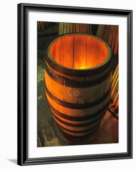 Toasting a New Oak Wine Barrel at the Demptos Cooperage, Napa Valley, California, USA-John Alves-Framed Photographic Print