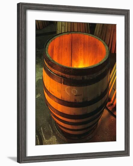 Toasting a New Oak Wine Barrel at the Demptos Cooperage, Napa Valley, California, USA-John Alves-Framed Photographic Print