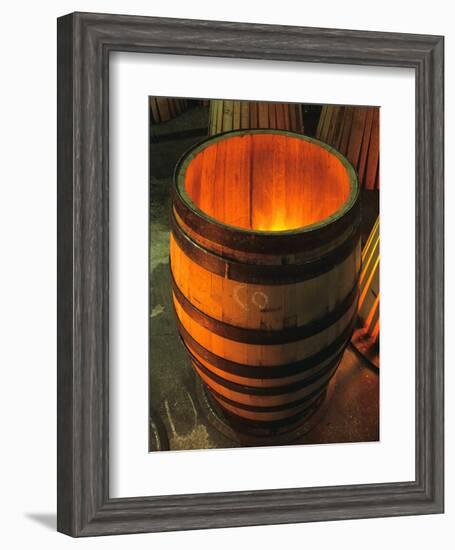 Toasting a New Oak Wine Barrel at the Demptos Cooperage, Napa Valley, California, USA-John Alves-Framed Photographic Print