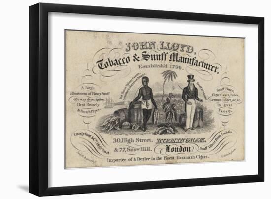 Tobacconist and Snuff Man, John Lloyd, Trade Card-null-Framed Giclee Print