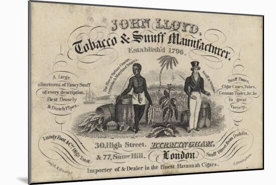 Tobacconist and Snuff Man, John Lloyd, Trade Card-null-Mounted Giclee Print