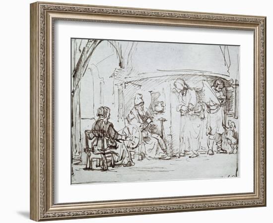 Tobias and the Angel, Pen and Brown Ink Drawing-Rembrandt van Rijn-Framed Giclee Print