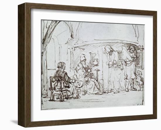 Tobias and the Angel, Pen and Brown Ink Drawing-Rembrandt van Rijn-Framed Giclee Print