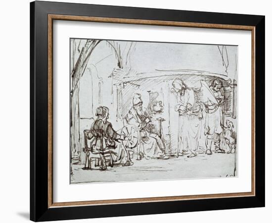 Tobias and the Angel, Pen and Brown Ink Drawing-Rembrandt van Rijn-Framed Giclee Print