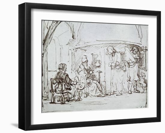 Tobias and the Angel, Pen and Brown Ink Drawing-Rembrandt van Rijn-Framed Giclee Print