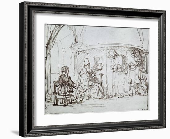 Tobias and the Angel, Pen and Brown Ink Drawing-Rembrandt van Rijn-Framed Giclee Print