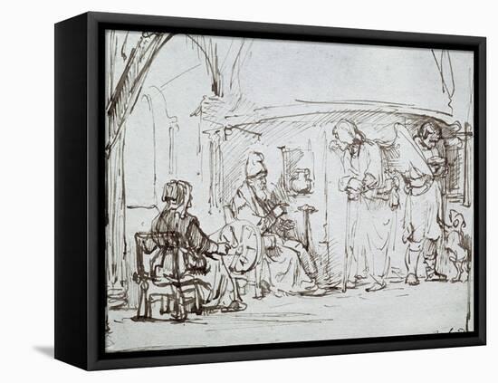 Tobias and the Angel, Pen and Brown Ink Drawing-Rembrandt van Rijn-Framed Premier Image Canvas