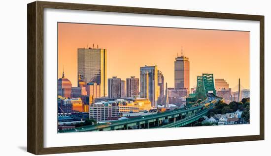 Tobin Bridge, Zakim Bridge and Boston Skyline Panorama at Sunset-Mihai Andritoiu-Framed Photographic Print