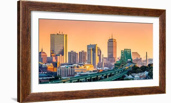 Tobin Bridge, Zakim Bridge and Boston Skyline Panorama at Sunset-Mihai Andritoiu-Framed Photographic Print