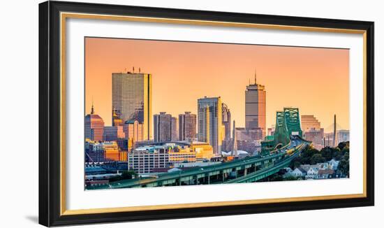 Tobin Bridge, Zakim Bridge and Boston Skyline Panorama at Sunset-Mihai Andritoiu-Framed Photographic Print