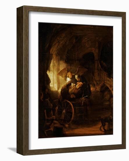 Tobit Heals His Father's Blindness-Rembrandt van Rijn-Framed Giclee Print