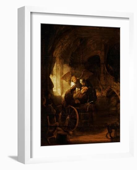 Tobit Heals His Father's Blindness-Rembrandt van Rijn-Framed Giclee Print