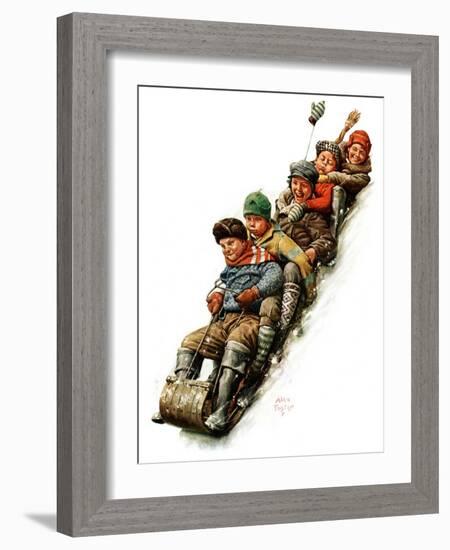 "Tobogganing,"January 7, 1928-Alan Foster-Framed Giclee Print