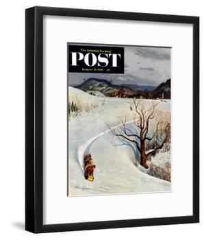 "Tobogganing" Saturday Evening Post Cover, January 22, 1955-John Clymer-Framed Giclee Print