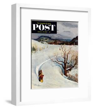 "Tobogganing" Saturday Evening Post Cover, January 22, 1955-John Clymer-Framed Giclee Print