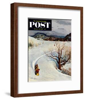 "Tobogganing" Saturday Evening Post Cover, January 22, 1955-John Clymer-Framed Giclee Print