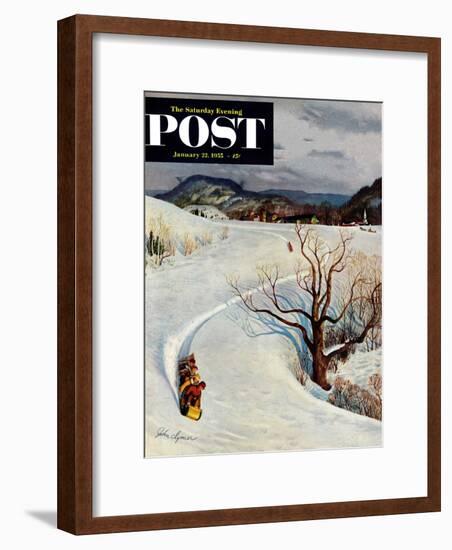 "Tobogganing" Saturday Evening Post Cover, January 22, 1955-John Clymer-Framed Premium Giclee Print