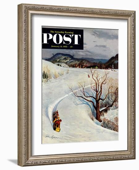 "Tobogganing" Saturday Evening Post Cover, January 22, 1955-John Clymer-Framed Giclee Print