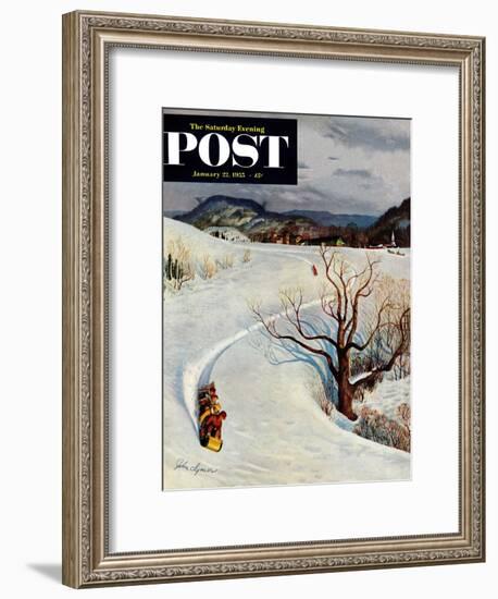 "Tobogganing" Saturday Evening Post Cover, January 22, 1955-John Clymer-Framed Giclee Print