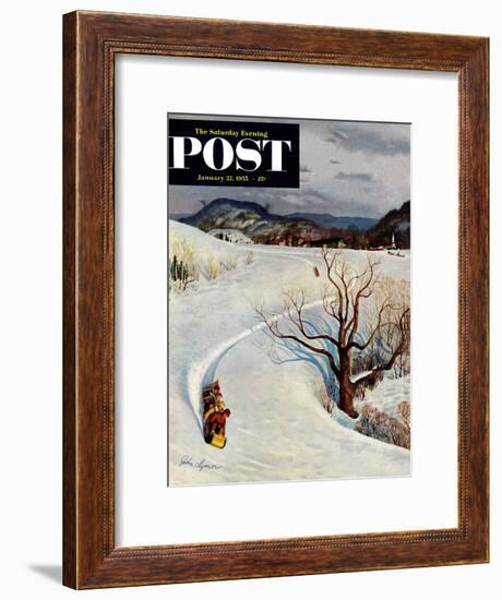 "Tobogganing" Saturday Evening Post Cover, January 22, 1955-John Clymer-Framed Giclee Print