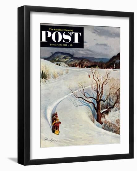 "Tobogganing" Saturday Evening Post Cover, January 22, 1955-John Clymer-Framed Giclee Print