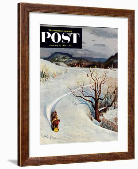 "Tobogganing" Saturday Evening Post Cover, January 22, 1955-John Clymer-Framed Giclee Print