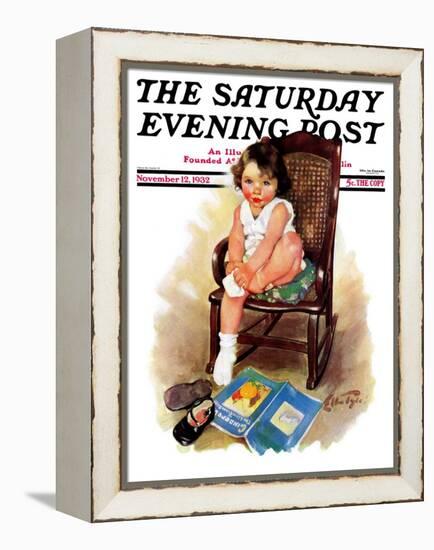 "Toddler in Rocker," Saturday Evening Post Cover, November 12, 1932-Ellen Pyle-Framed Premier Image Canvas