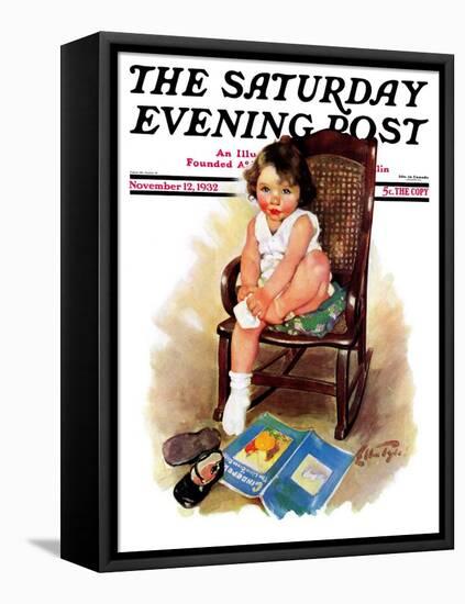 "Toddler in Rocker," Saturday Evening Post Cover, November 12, 1932-Ellen Pyle-Framed Premier Image Canvas