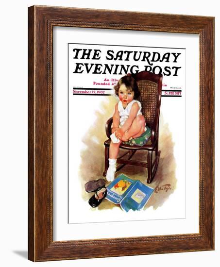 "Toddler in Rocker," Saturday Evening Post Cover, November 12, 1932-Ellen Pyle-Framed Giclee Print