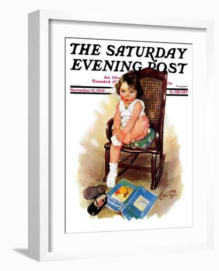"Toddler in Rocker," Saturday Evening Post Cover, November 12, 1932-Ellen Pyle-Framed Giclee Print