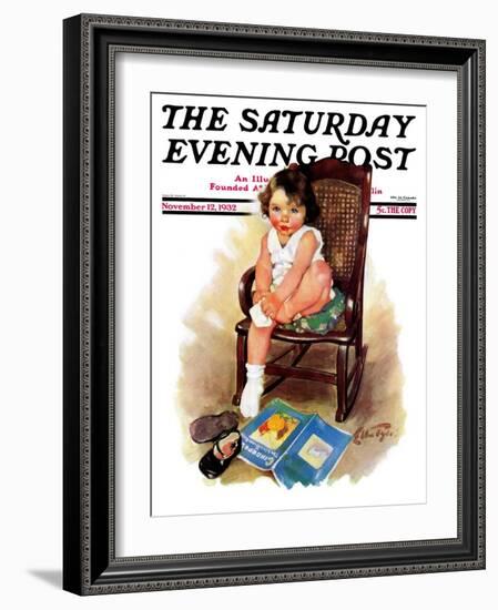 "Toddler in Rocker," Saturday Evening Post Cover, November 12, 1932-Ellen Pyle-Framed Giclee Print