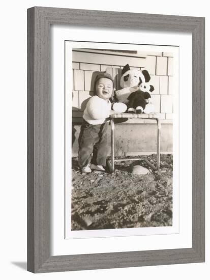 Toddler with Stuffed Panda-null-Framed Art Print