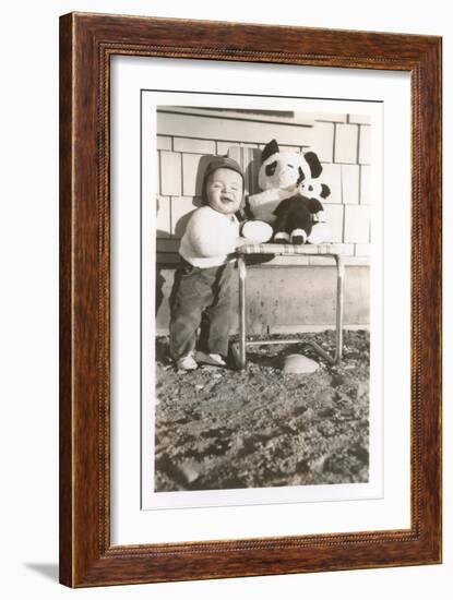 Toddler with Stuffed Panda-null-Framed Art Print