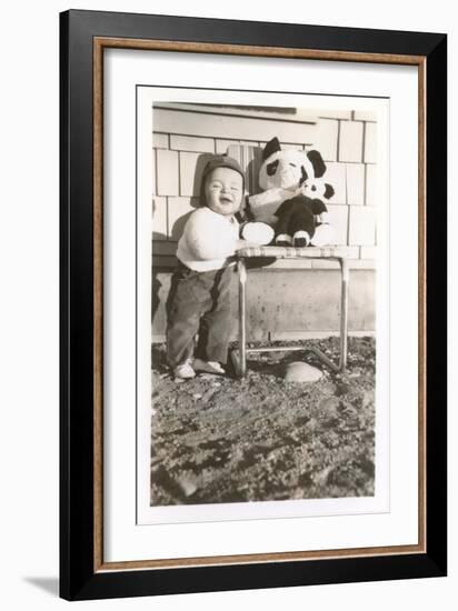Toddler with Stuffed Panda-null-Framed Art Print