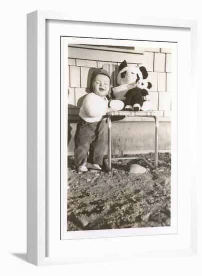 Toddler with Stuffed Panda-null-Framed Art Print