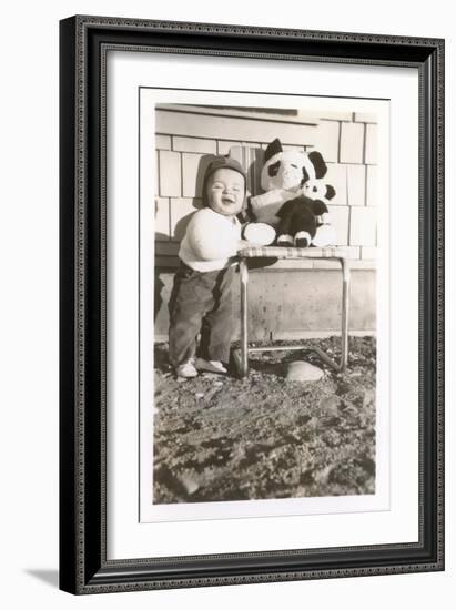 Toddler with Stuffed Panda-null-Framed Art Print